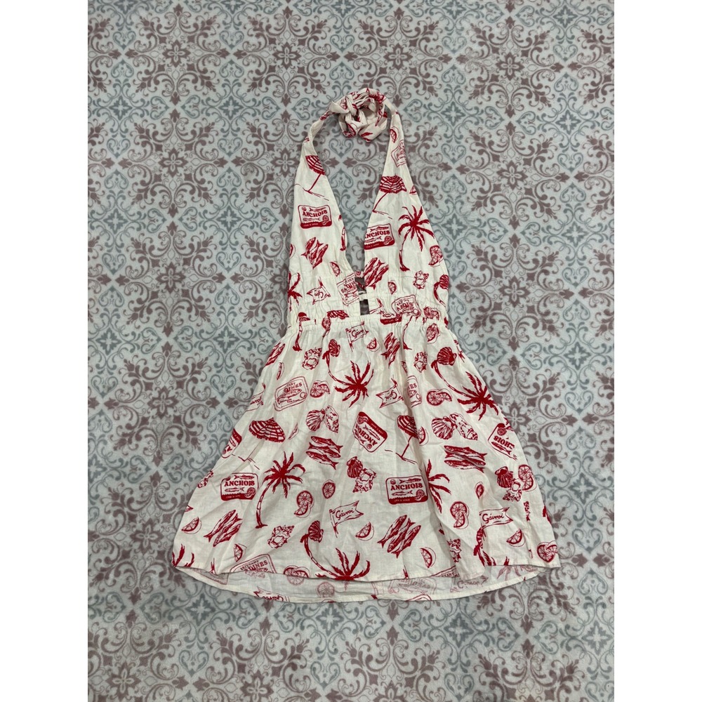 Cotton On Haven Halter Mini Dress Mediterranean Escape Gardenia Red White Size 8